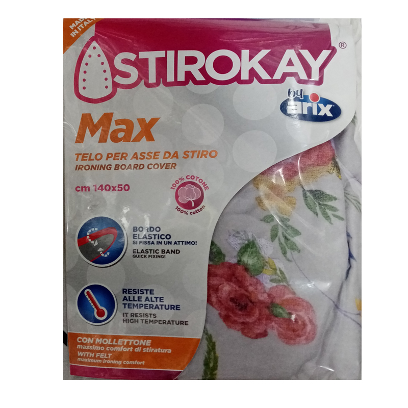 ARIX STIROK Max Telo per Asse da Stiro in cotone con bordo elastico grigio  con fiori 140x50cm - Il Mio Store